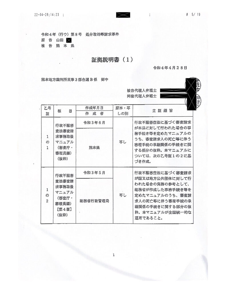 証拠説明書（１）